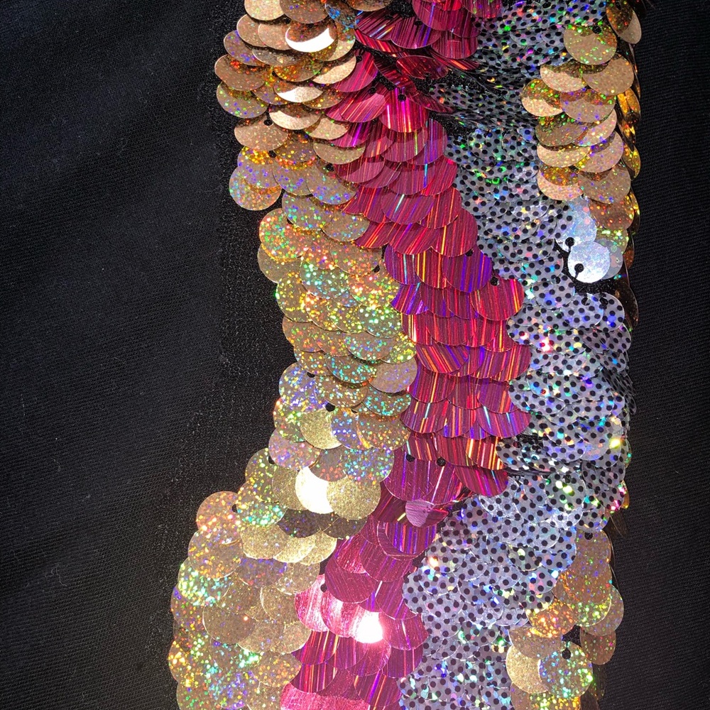 Zara Black Tee with Sequin Sleeves - Picture 3 of 3